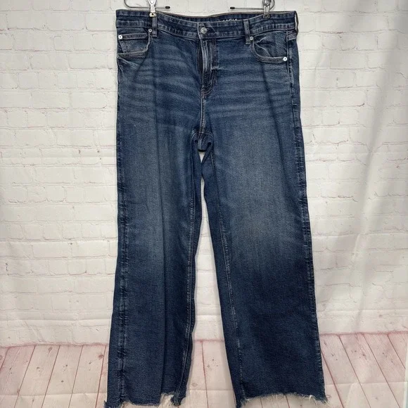 American Eagle Y2K Baggy Wide Leg Jeans Women’s 16 Long Low Rise - Picture 2 of 16